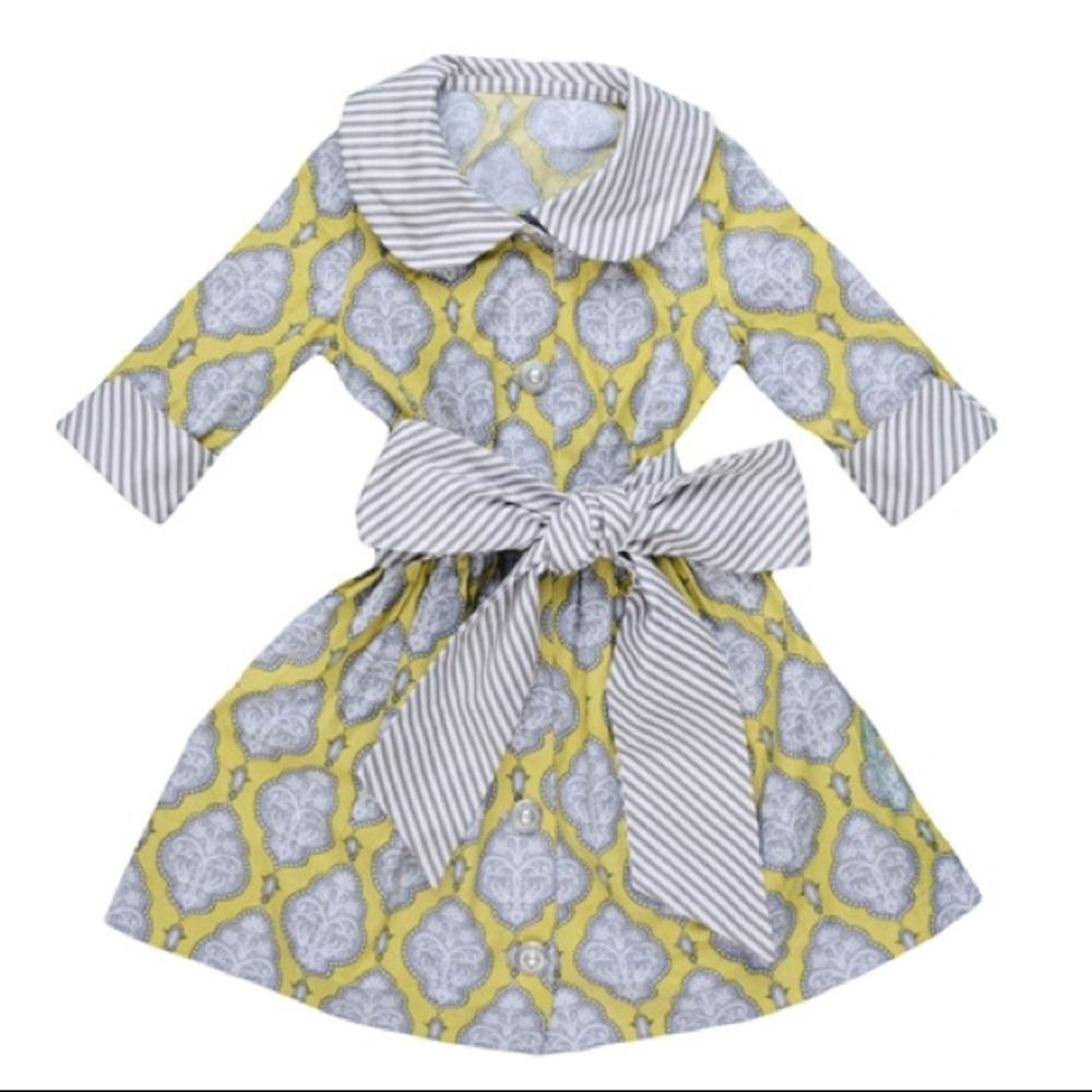 Persnickety October Sky Swiss dress yellow & gray