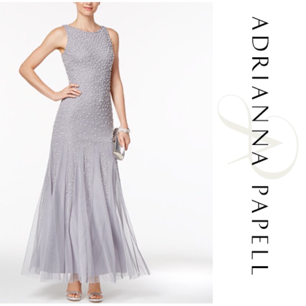 Adrianna Papell Pearl Mermaid Dress w Godet Skirt - Picture 1 of 6