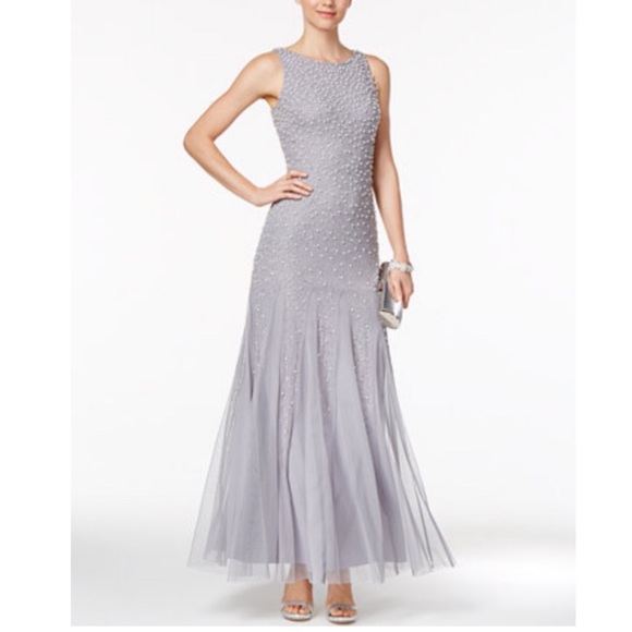 Adrianna Papell Pearl Mermaid Dress w Godet Skirt - Picture 2 of 6