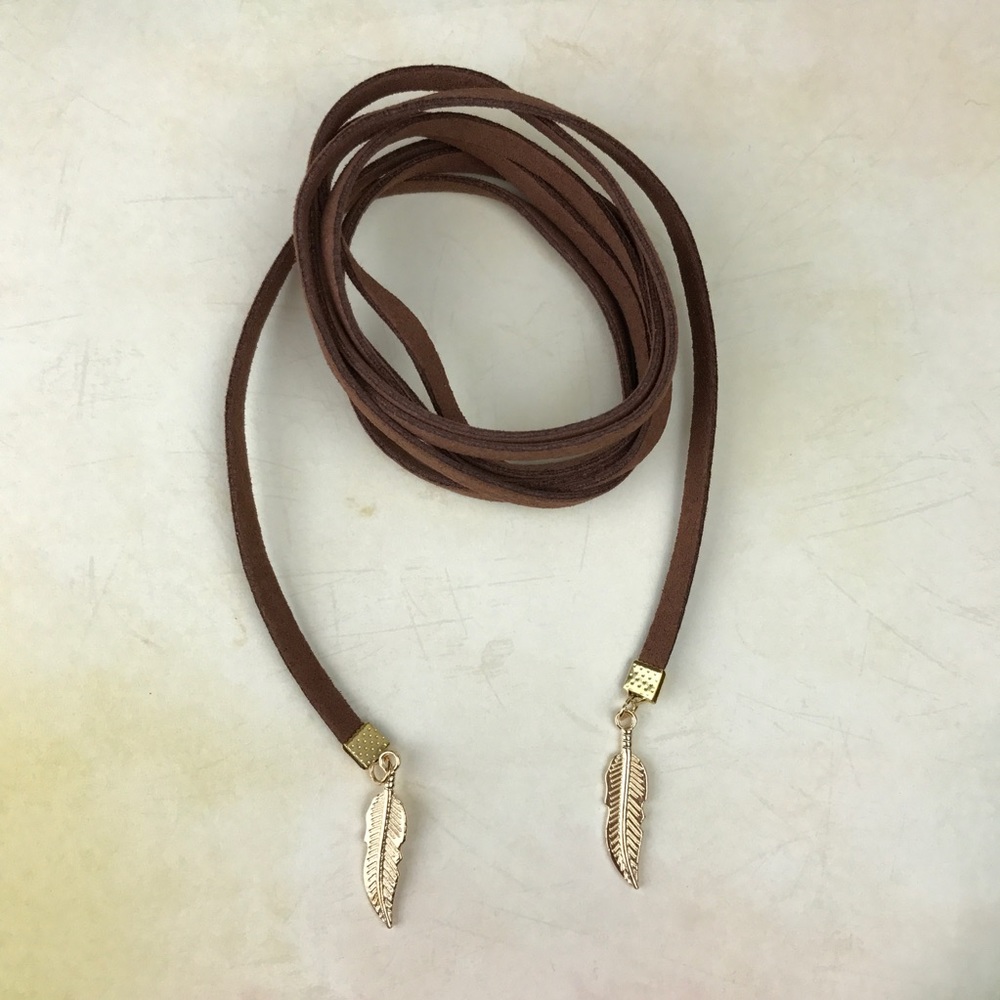 Brown Lace Feather Charm Choker