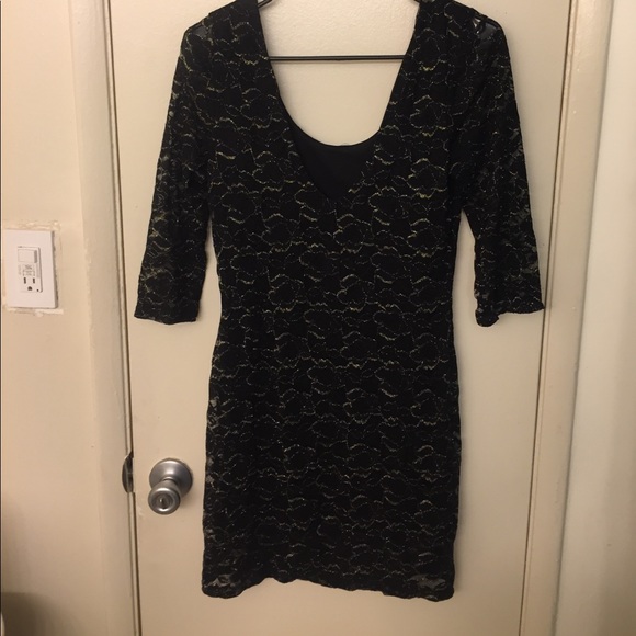 Black and Gold Lace Dress - Picture 2 of 4