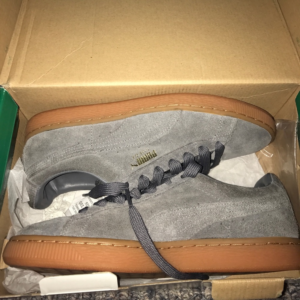 PUMAS Suede Winter Gum steel gray-team gold Mens7