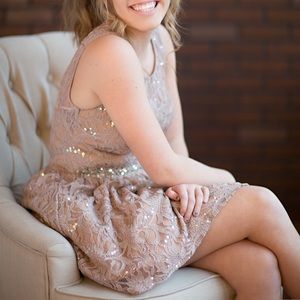 Tan Homecoming Sparkly Homecoming dress