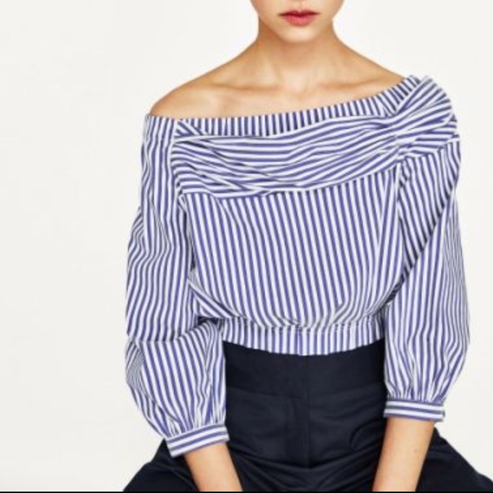 Zara Off-The-Shoulder Striped Blouse