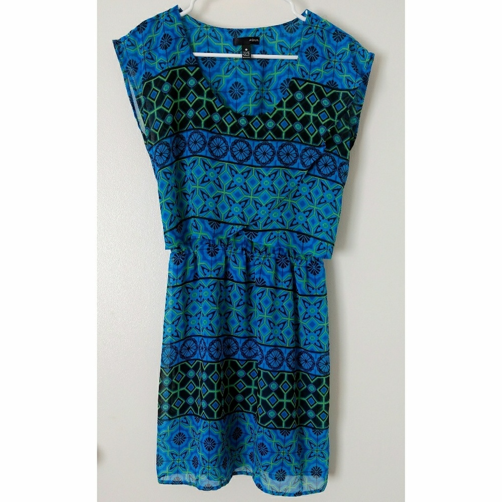Aqua Summer Dress Geometric Pattern