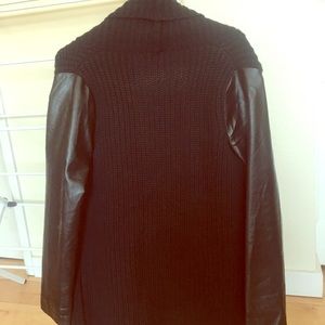 Black Sweater Jacket with Leather Sleeves