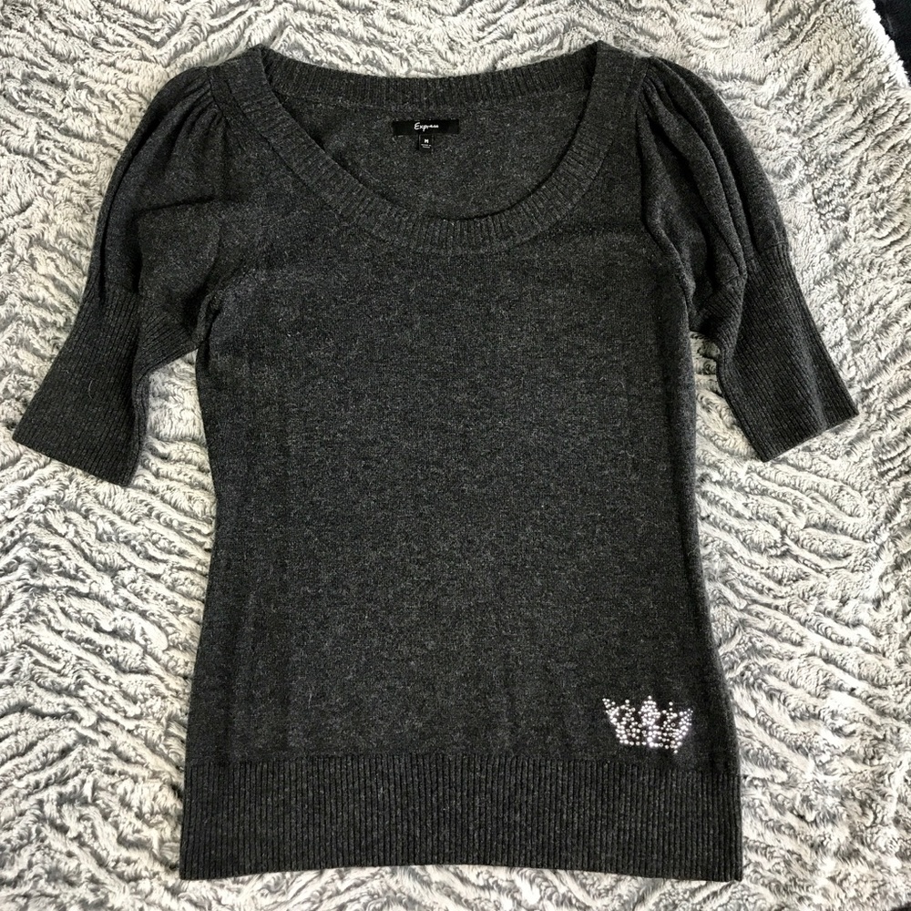 Express grey elbow length sweater with rhinestones