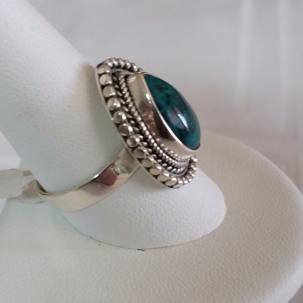 Australian Chrysocolla Ring in Sterling Silver - Picture 2 of 2