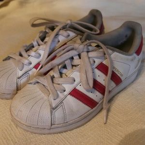 Adorable Dark Pink-Striped Adidas Superstars