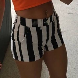 Black and white striped hi rise shorts