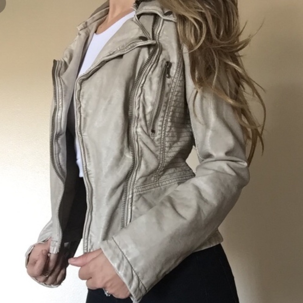 Vegan leather tan hooded Free People jacket