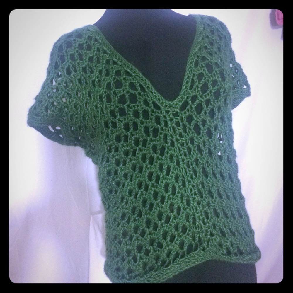 Vintage 60s green croquet wool net sweater