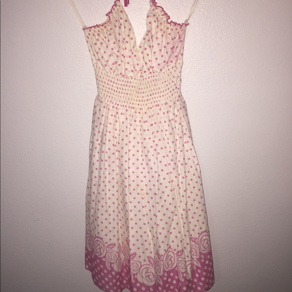 White dress with pink polkadots & floral bottom💕