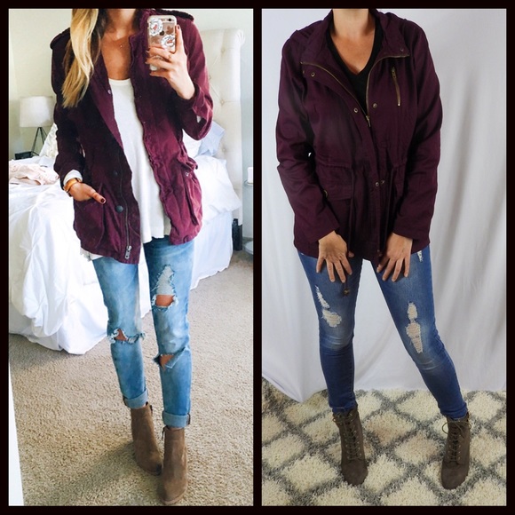 1 LEFT‼️Burgundy Utility Jacket - Picture 3 of 3