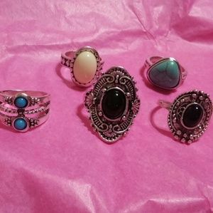 Silver and gemstone rings