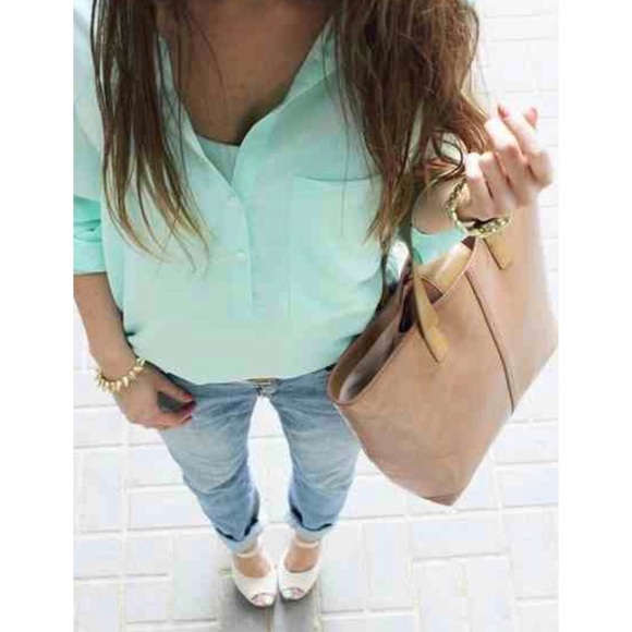 The Limited Tops - The Limited Mint Sheer Button Up Top