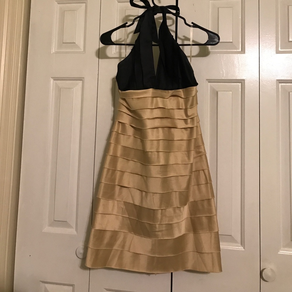 Black & gold halter dress