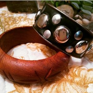 Pair of Boho Bangles 1 etched wood 1metal