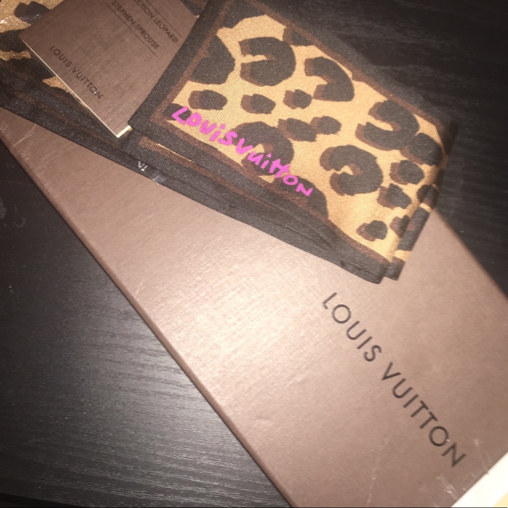 BANDEAU LEO MARRON 100% Silk LEOPARD Scarf Bandana