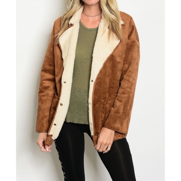 ๐LAST 1๐Camel & Cream Suede Shearling Fur Jacket - Picture 3 of 5