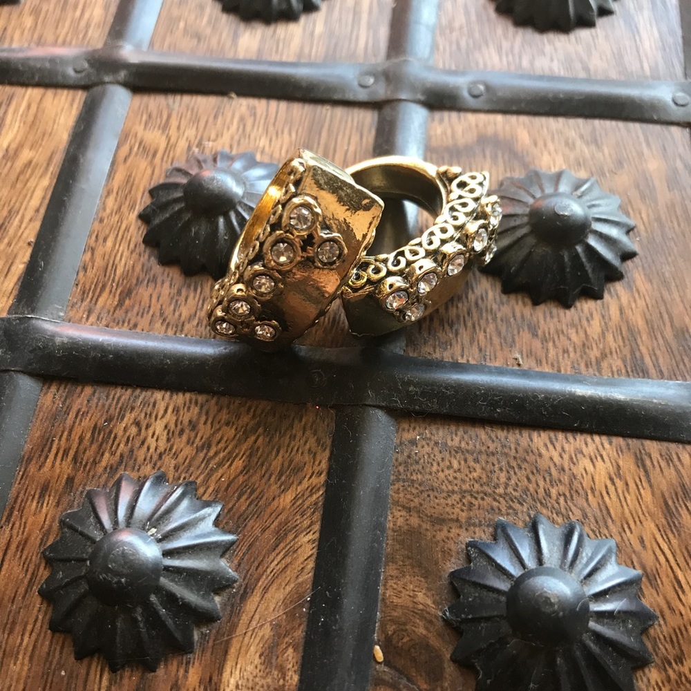 Vanessa Mooney Gold Crystal Statement Ring sz 6