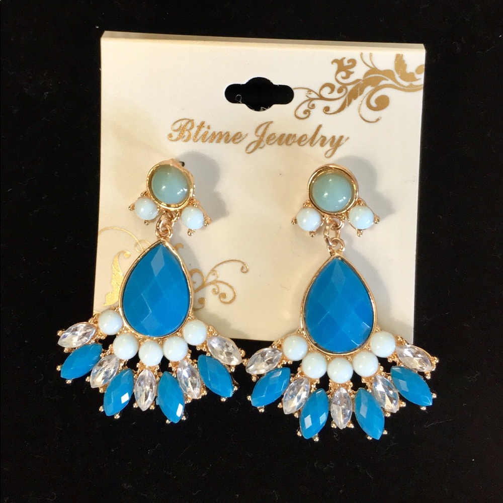 Blue and white stone earrings