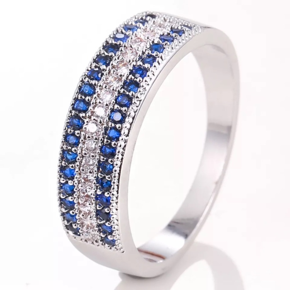 Blue Sapphire & white Sapphire 925SS eternity band