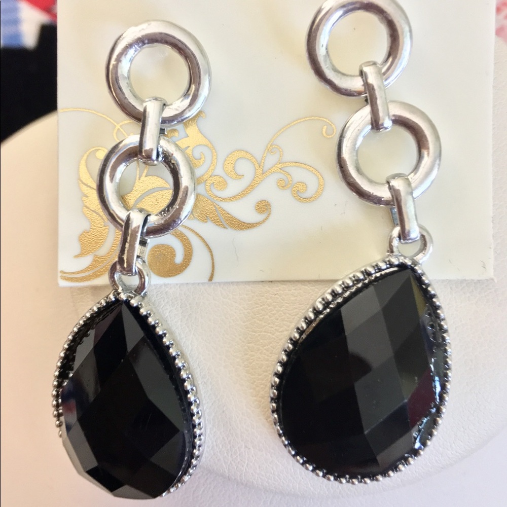 Black stone earrings with sterling silver accent