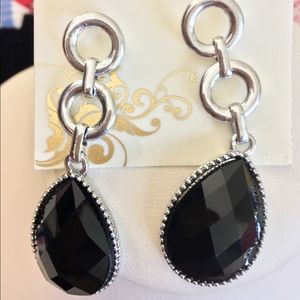 Black stone earrings with sterling silver accent