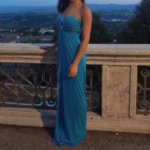 Sky Blue Long Jeweled Dress