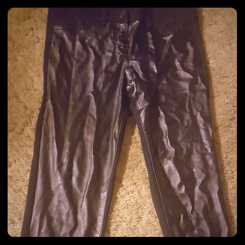 Faux leather-front pants