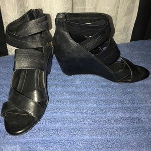 BCBG black wedges