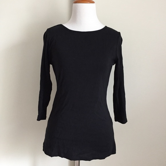 [2X HP!] 🌊 Zara Black Scoop Neck 3/4 Sleeve Top - Picture 2 of 3