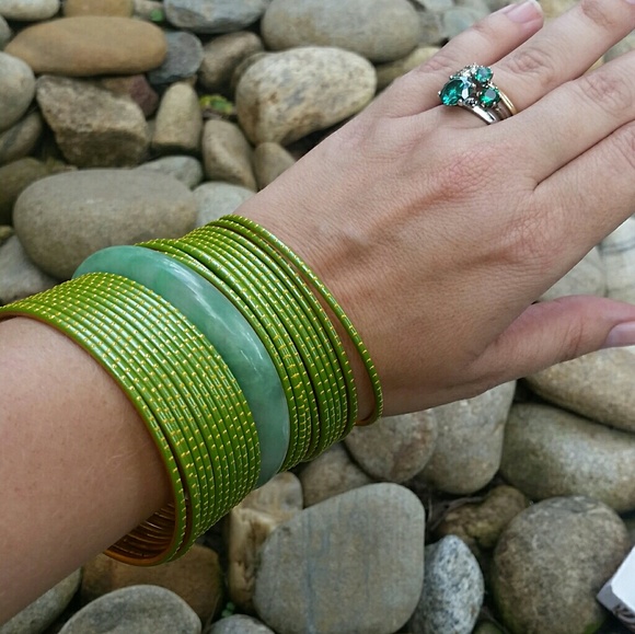 Green and Gold Bangle Bracelet Set - Picture 3 of 3