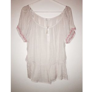 🅿️Women's White and Pink Peasant Style Blouse