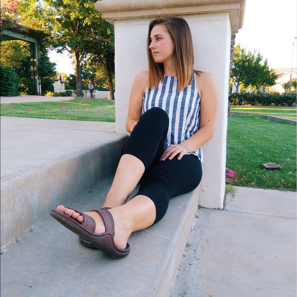 Blue & White Veritcal Stripe Top