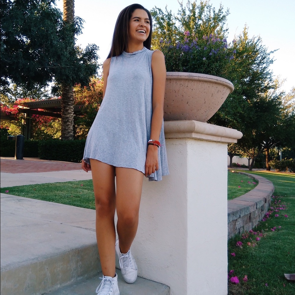 Gray Mock Neck Swing Dress