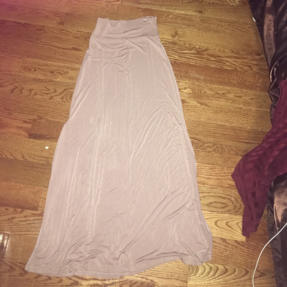 Tan double slit maxi skirt