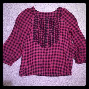 Majenta pink gingham chiffon blouse