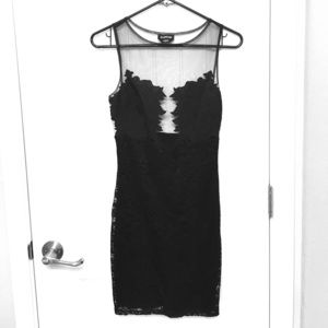 Bebe Lace Mesh Little Black Dress