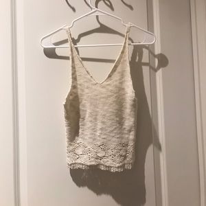 cream knit crop tank top