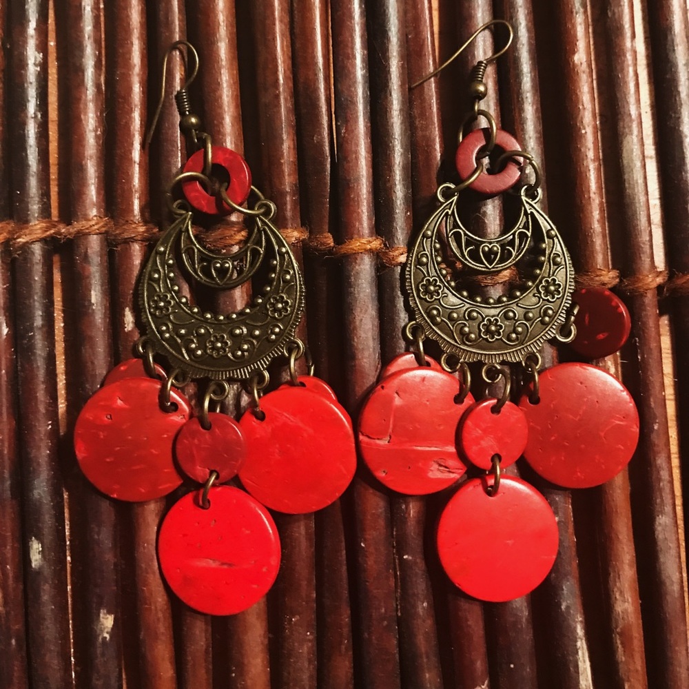 Red Chandelier Bohemian Earrings