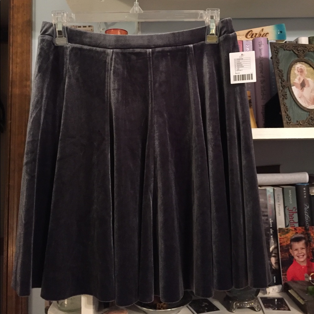 Grey Silver Velvet Skater Skirt