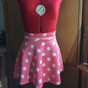 Pink and white polka dot skater skirt