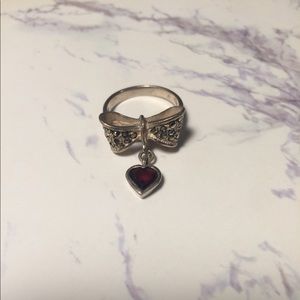 Silver Bow & Heart Ring
