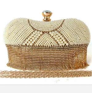 RHINESTONE PEARL FRINGED EVENING BAG TOP OF LINE