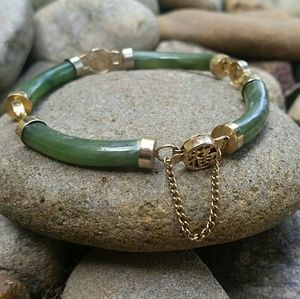 Gold and Spinach Green Jade Panel Bracelet