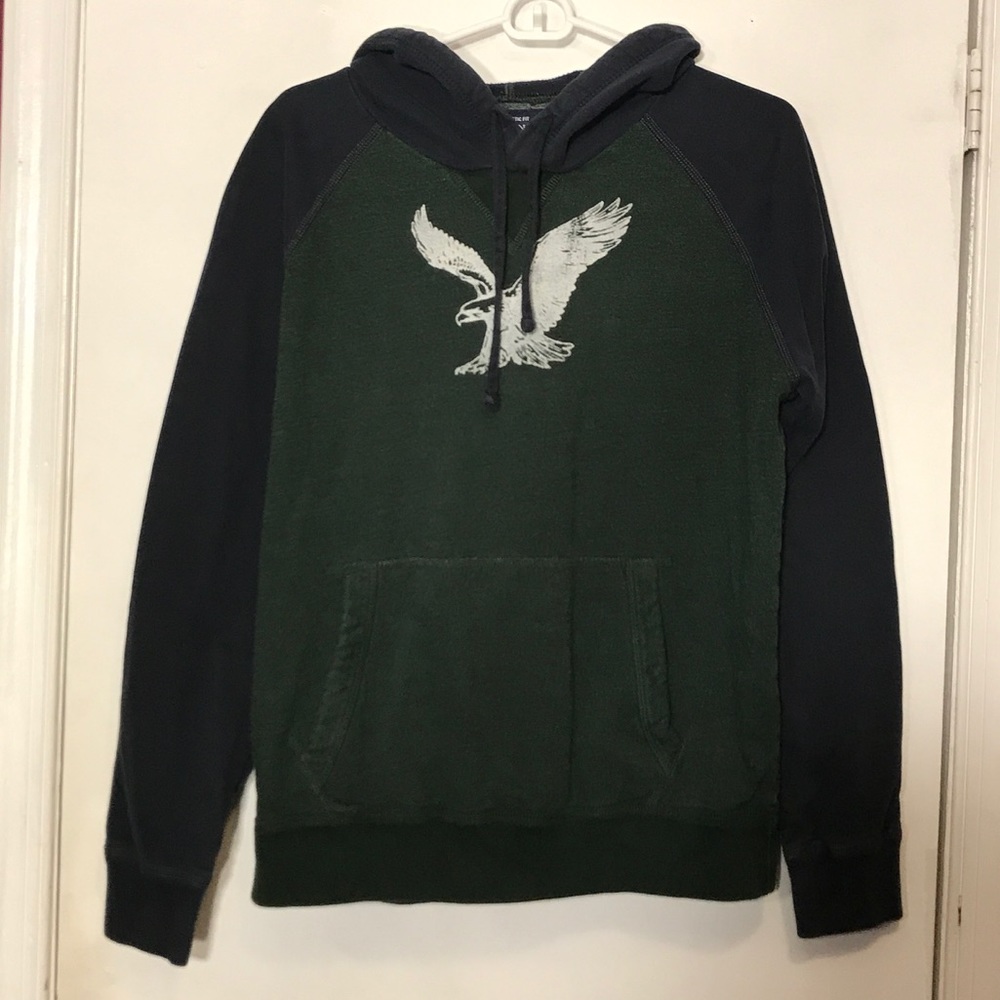 Green & Navy Blue American Eagle Hoodie Size Small
