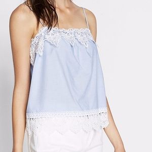 ✨NEW✨Lace Trim Cotton Poplin Blue Tank Top