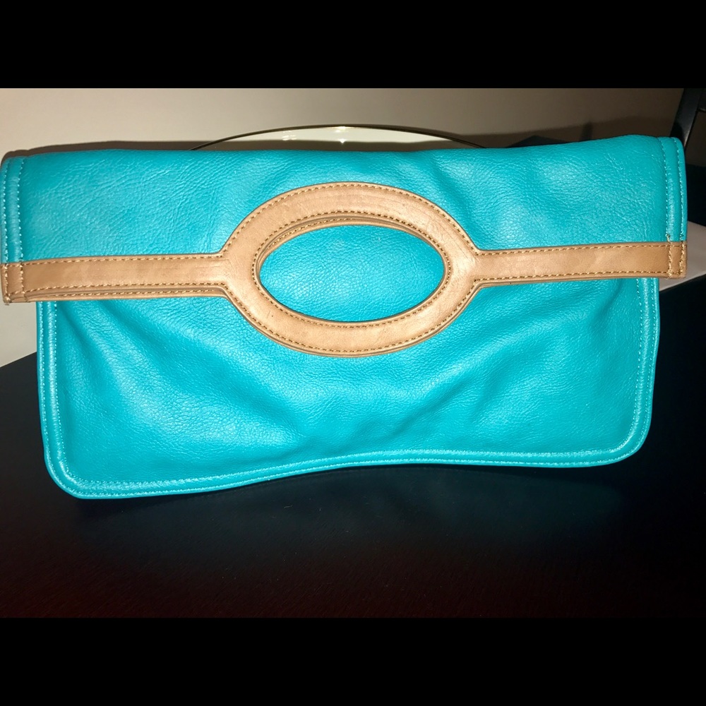 Teal/Tan Leather Clutch